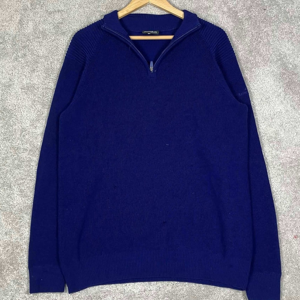 Kathmandu Quarter Zip Sweater Mens L Blue Merino Wool Ribbed Knit Pullover
